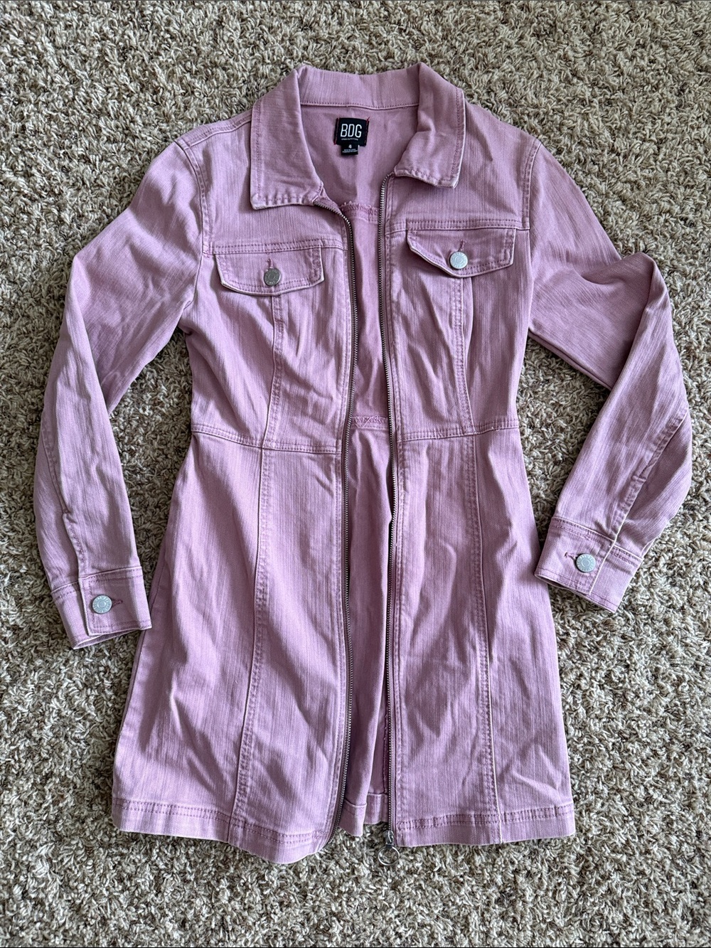 BDG Pink Long Utility Denim Jacket